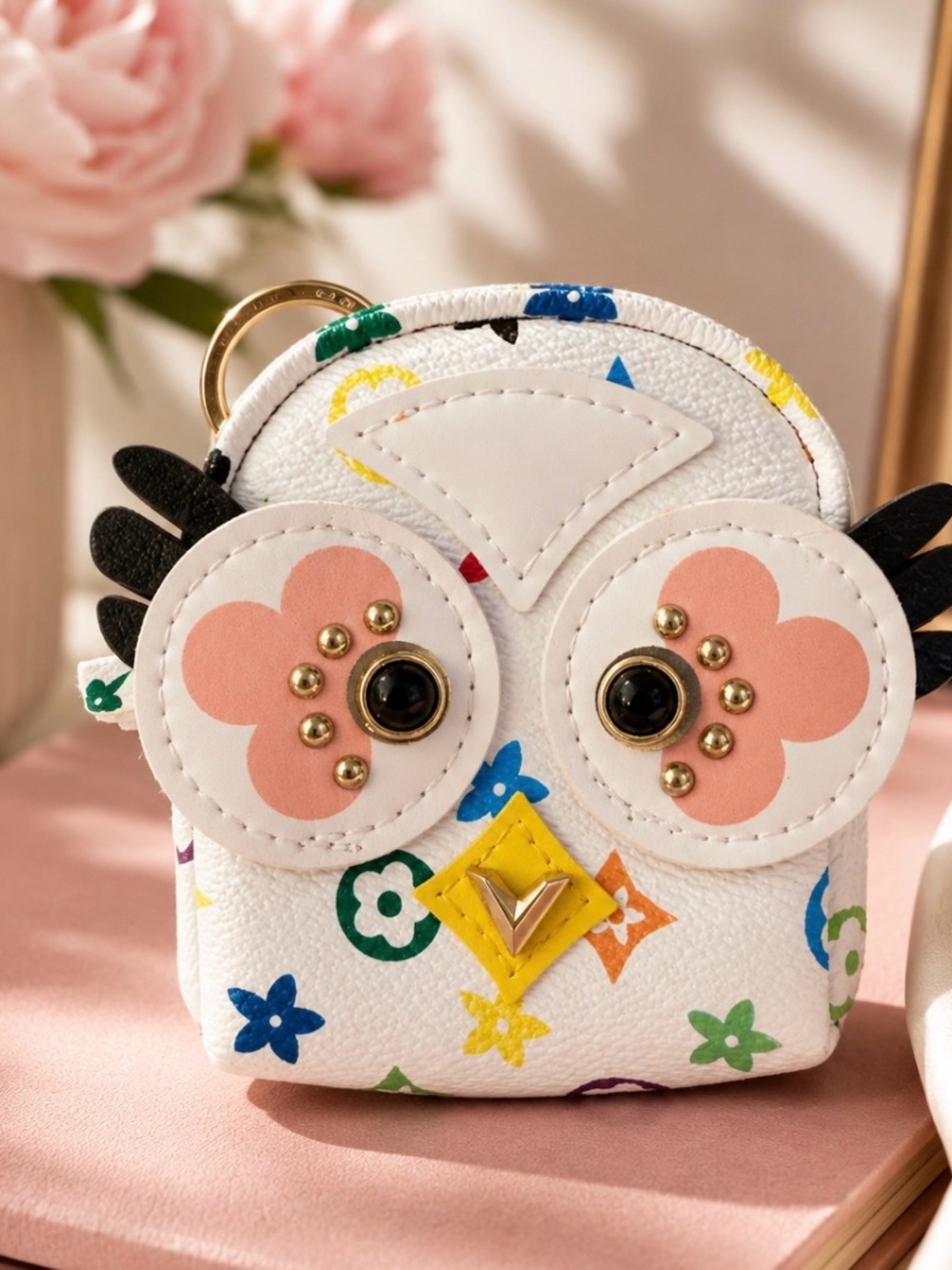 Cute Owl Coin Purse - White Floral Pattern